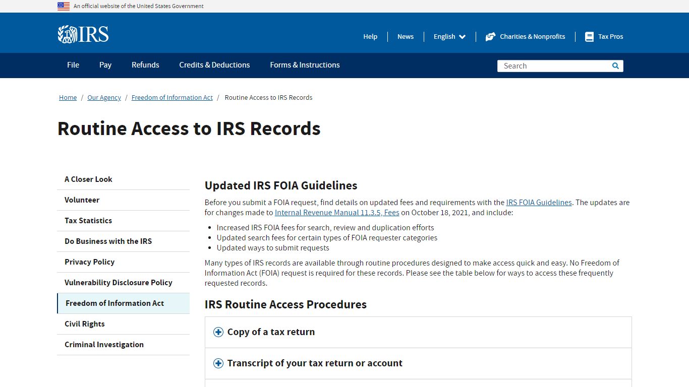 Routine Access to IRS Records | Internal Revenue Service - IRS tax forms